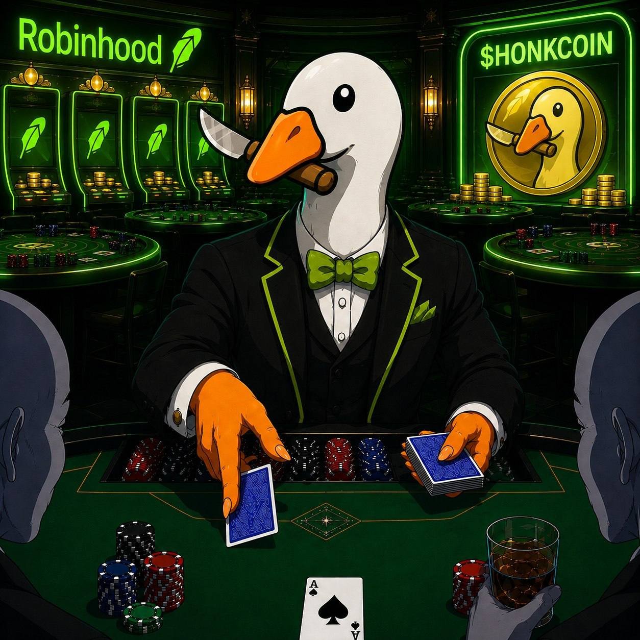 Honkcoin goose dealer in a casino room